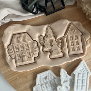 CHRISTMAS2025  Set of 3 Christmas Village fondant stamp and cutter