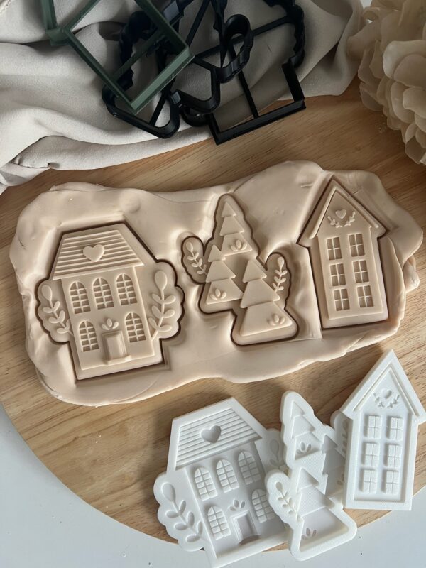 CHRISTMAS2025  Set of 3 Christmas Village fondant stamp and cutter